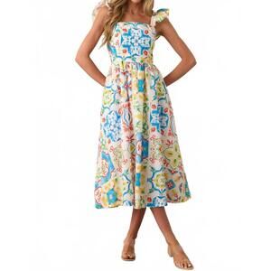 NEW PROSPERINA nicola ruffle dress in blue multi